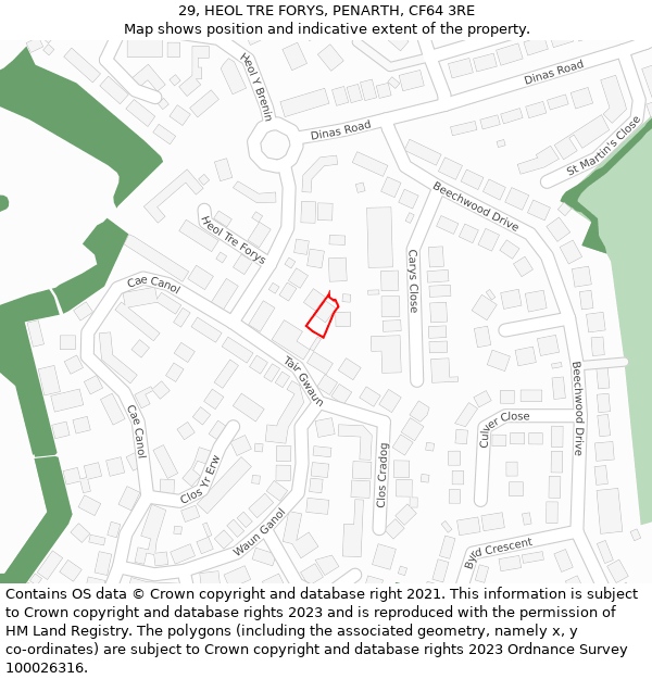 29, HEOL TRE FORYS, PENARTH, CF64 3RE: Location map and indicative extent of plot