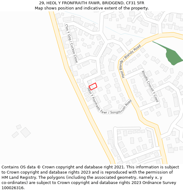 29, HEOL Y FRONFRAITH FAWR, BRIDGEND, CF31 5FR: Location map and indicative extent of plot