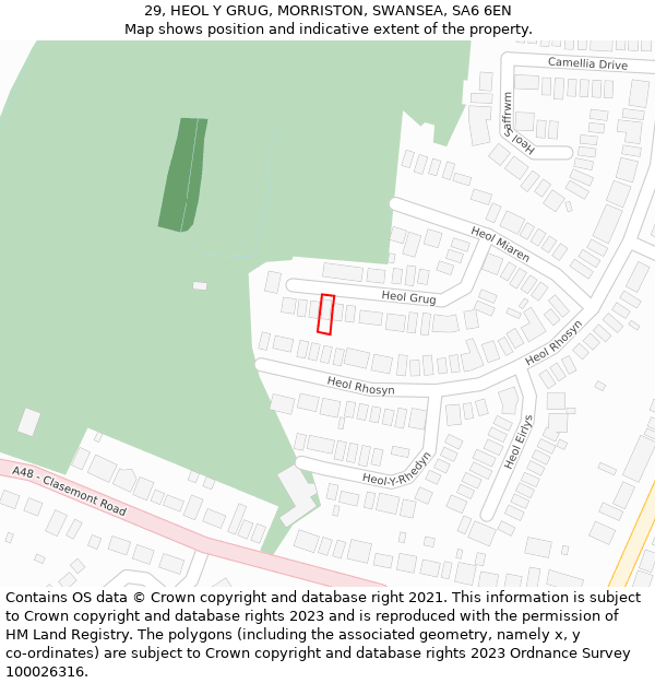 29, HEOL Y GRUG, MORRISTON, SWANSEA, SA6 6EN: Location map and indicative extent of plot