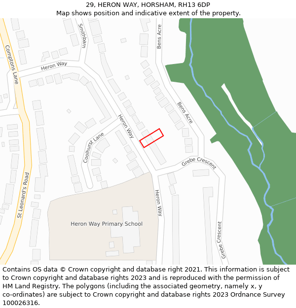 29, HERON WAY, HORSHAM, RH13 6DP: Location map and indicative extent of plot