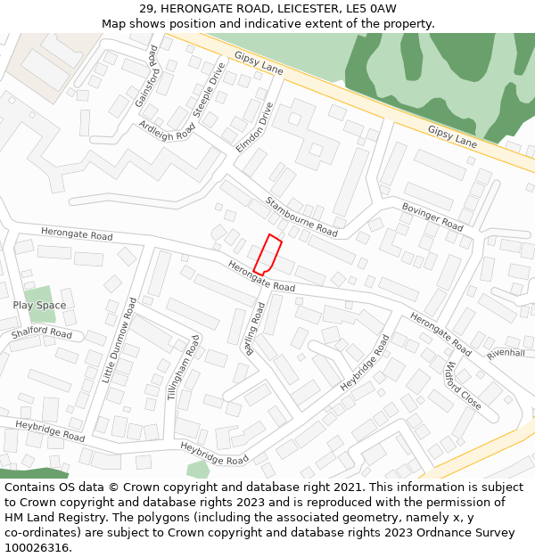 29, HERONGATE ROAD, LEICESTER, LE5 0AW: Location map and indicative extent of plot