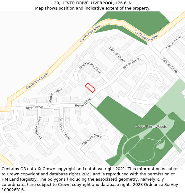 29, HEVER DRIVE, LIVERPOOL, L26 6LN: Location map and indicative extent of plot