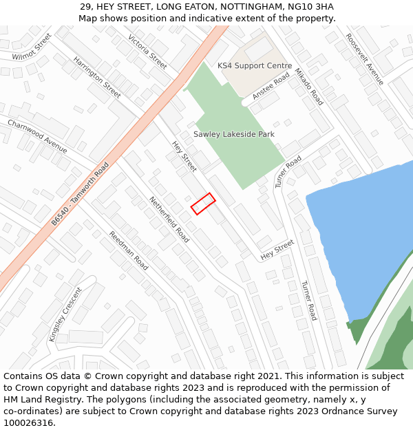 29, HEY STREET, LONG EATON, NOTTINGHAM, NG10 3HA: Location map and indicative extent of plot