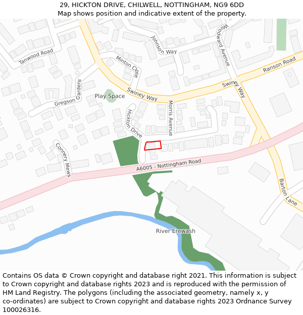 29, HICKTON DRIVE, CHILWELL, NOTTINGHAM, NG9 6DD: Location map and indicative extent of plot