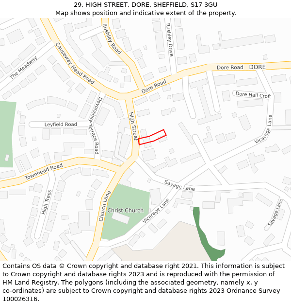 29, HIGH STREET, DORE, SHEFFIELD, S17 3GU: Location map and indicative extent of plot