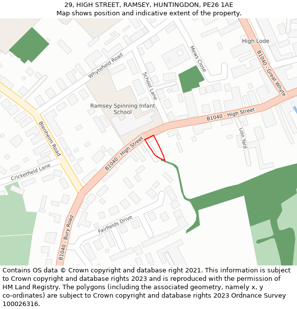 29, HIGH STREET, RAMSEY, HUNTINGDON, PE26 1AE: Location map and indicative extent of plot