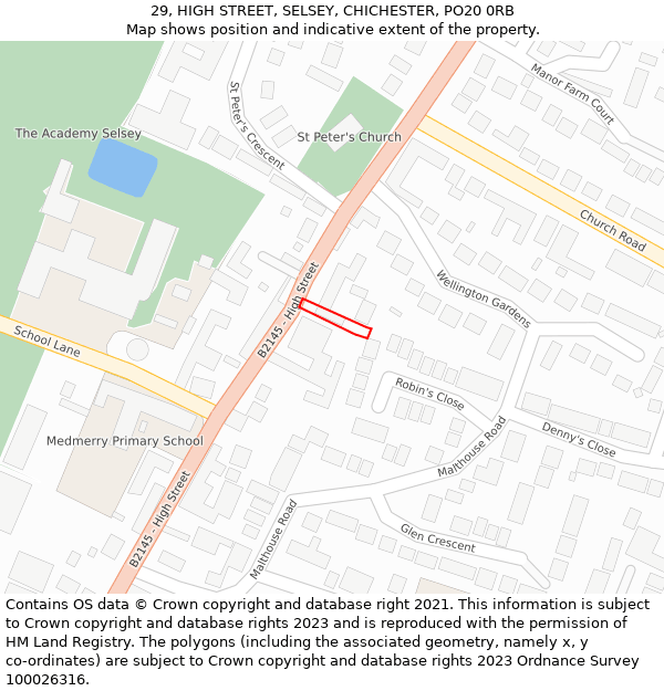 29, HIGH STREET, SELSEY, CHICHESTER, PO20 0RB: Location map and indicative extent of plot