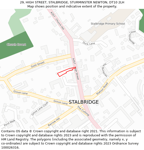 29, HIGH STREET, STALBRIDGE, STURMINSTER NEWTON, DT10 2LH: Location map and indicative extent of plot