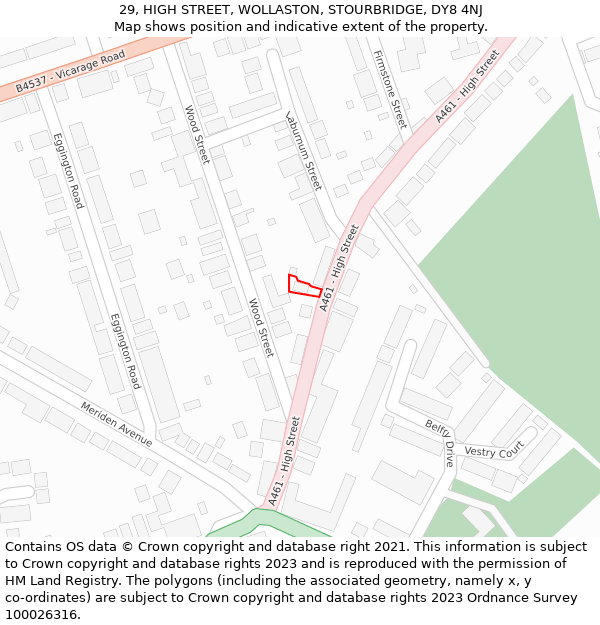 29, HIGH STREET, WOLLASTON, STOURBRIDGE, DY8 4NJ: Location map and indicative extent of plot