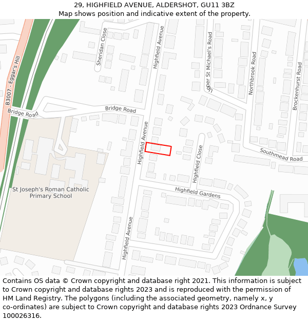 29, HIGHFIELD AVENUE, ALDERSHOT, GU11 3BZ: Location map and indicative extent of plot