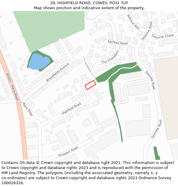 29, HIGHFIELD ROAD, COWES, PO31 7UF: Location map and indicative extent of plot