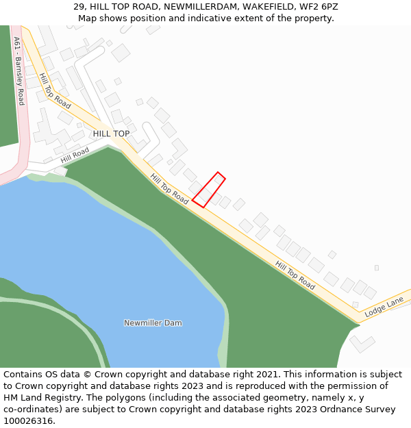 29, HILL TOP ROAD, NEWMILLERDAM, WAKEFIELD, WF2 6PZ: Location map and indicative extent of plot