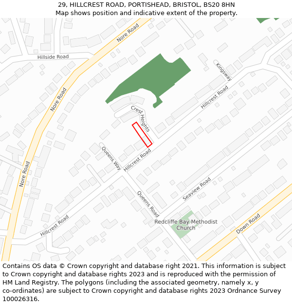 29, HILLCREST ROAD, PORTISHEAD, BRISTOL, BS20 8HN: Location map and indicative extent of plot