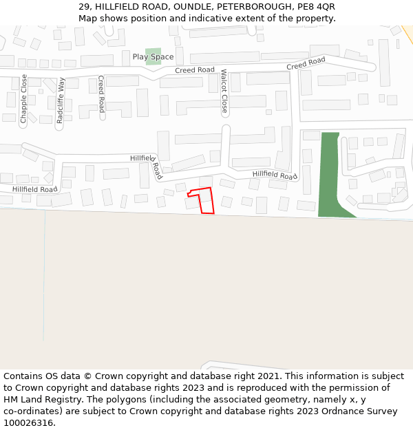 29, HILLFIELD ROAD, OUNDLE, PETERBOROUGH, PE8 4QR: Location map and indicative extent of plot