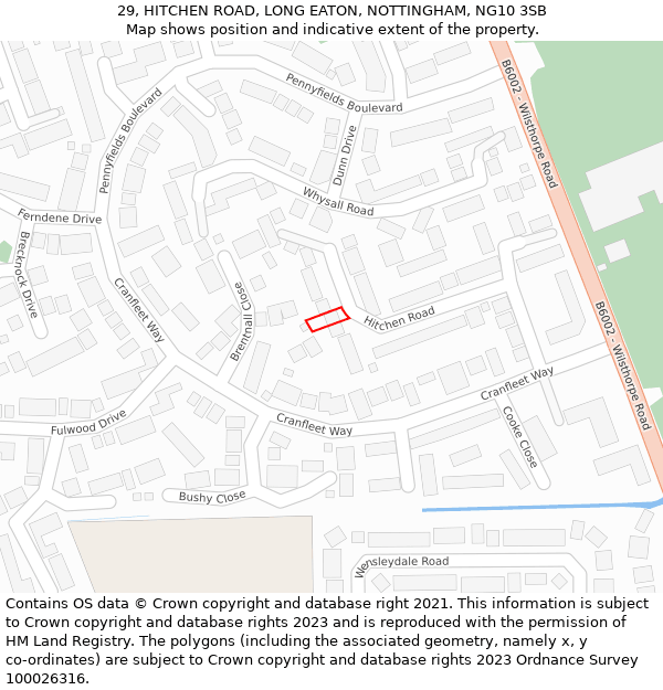 29, HITCHEN ROAD, LONG EATON, NOTTINGHAM, NG10 3SB: Location map and indicative extent of plot