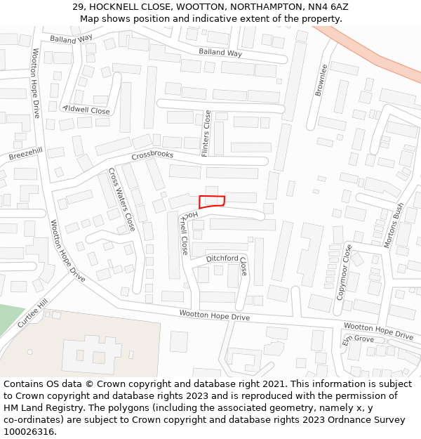 29, HOCKNELL CLOSE, WOOTTON, NORTHAMPTON, NN4 6AZ: Location map and indicative extent of plot