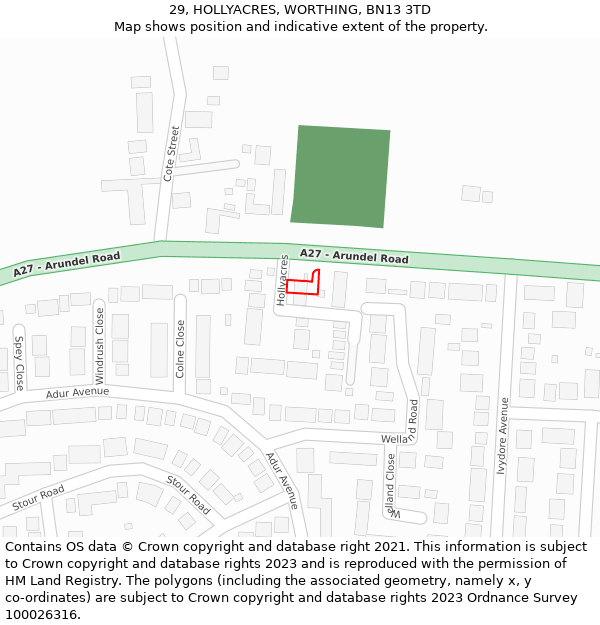 29, HOLLYACRES, WORTHING, BN13 3TD: Location map and indicative extent of plot