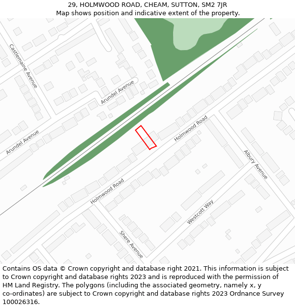 29, HOLMWOOD ROAD, CHEAM, SUTTON, SM2 7JR: Location map and indicative extent of plot