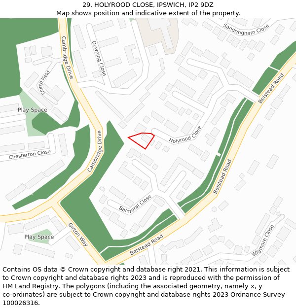 29, HOLYROOD CLOSE, IPSWICH, IP2 9DZ: Location map and indicative extent of plot