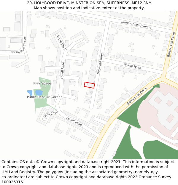 29, HOLYROOD DRIVE, MINSTER ON SEA, SHEERNESS, ME12 3NA: Location map and indicative extent of plot