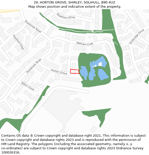 29, HORTON GROVE, SHIRLEY, SOLIHULL, B90 4UZ: Location map and indicative extent of plot