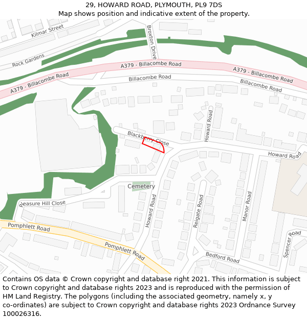 29, HOWARD ROAD, PLYMOUTH, PL9 7DS: Location map and indicative extent of plot