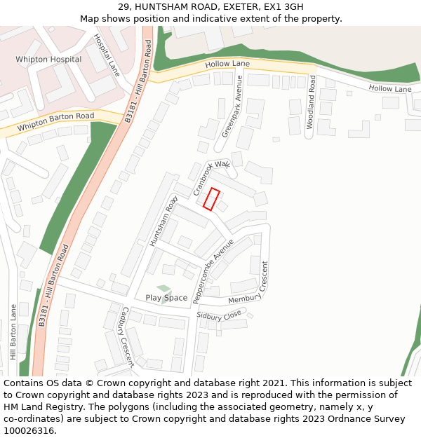 29, HUNTSHAM ROAD, EXETER, EX1 3GH: Location map and indicative extent of plot