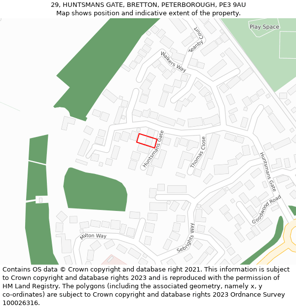 29, HUNTSMANS GATE, BRETTON, PETERBOROUGH, PE3 9AU: Location map and indicative extent of plot