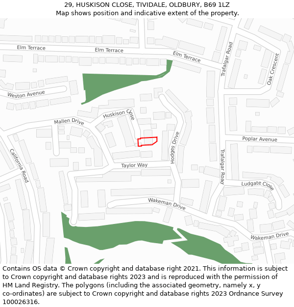 29, HUSKISON CLOSE, TIVIDALE, OLDBURY, B69 1LZ: Location map and indicative extent of plot