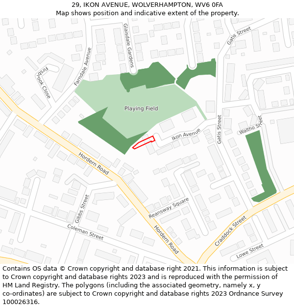 29, IKON AVENUE, WOLVERHAMPTON, WV6 0FA: Location map and indicative extent of plot