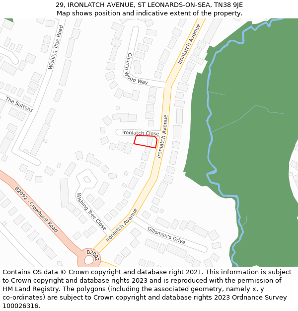 29, IRONLATCH AVENUE, ST LEONARDS-ON-SEA, TN38 9JE: Location map and indicative extent of plot