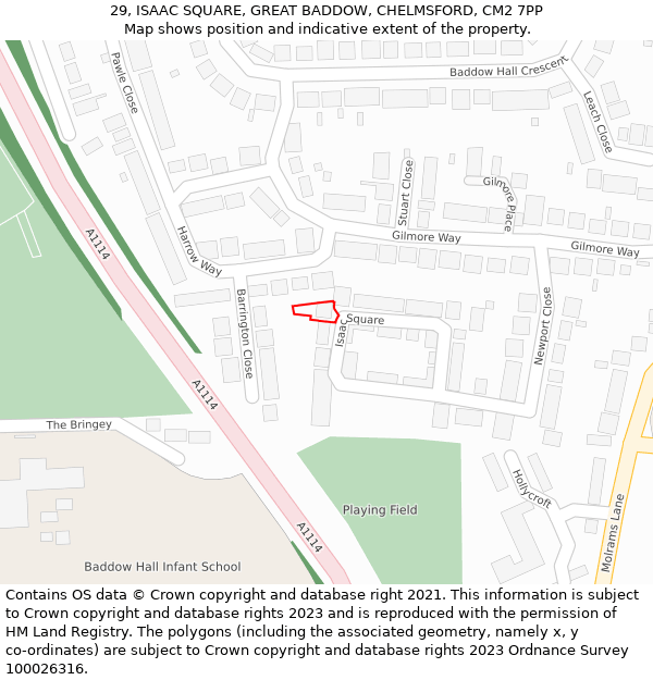 29, ISAAC SQUARE, GREAT BADDOW, CHELMSFORD, CM2 7PP: Location map and indicative extent of plot