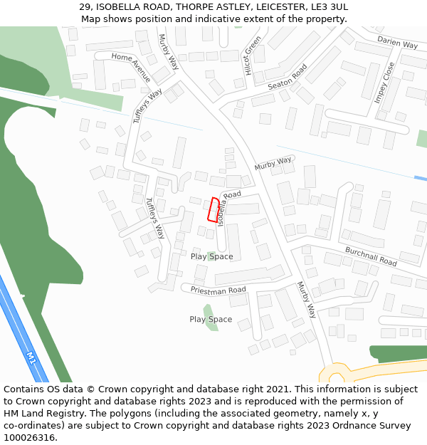 29, ISOBELLA ROAD, THORPE ASTLEY, LEICESTER, LE3 3UL: Location map and indicative extent of plot