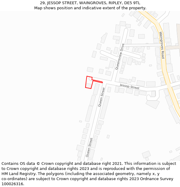 29, JESSOP STREET, WAINGROVES, RIPLEY, DE5 9TL: Location map and indicative extent of plot