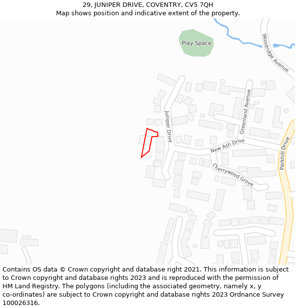 29, JUNIPER DRIVE, COVENTRY, CV5 7QH: Location map and indicative extent of plot