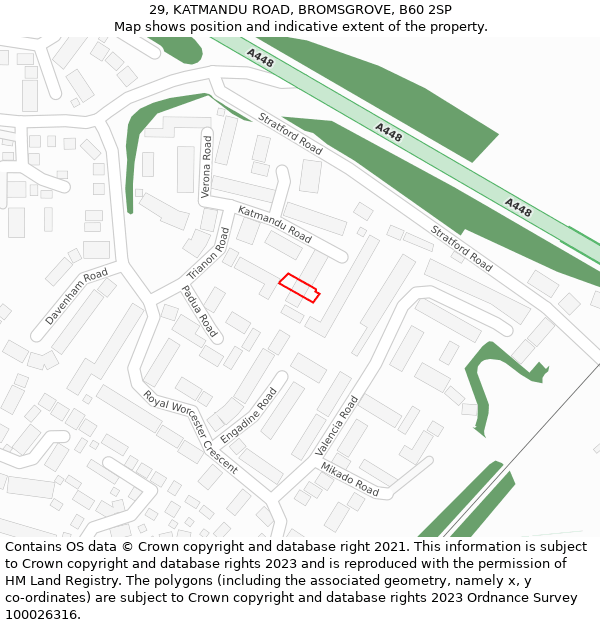 29, KATMANDU ROAD, BROMSGROVE, B60 2SP: Location map and indicative extent of plot