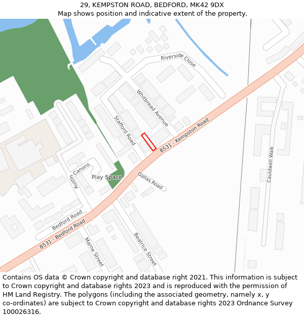 29, KEMPSTON ROAD, BEDFORD, MK42 9DX: Location map and indicative extent of plot