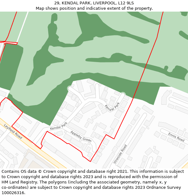 29, KENDAL PARK, LIVERPOOL, L12 9LS: Location map and indicative extent of plot