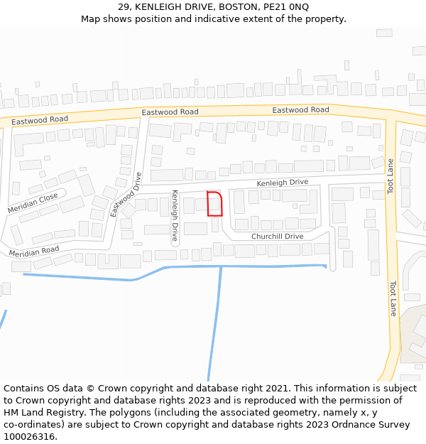 29, KENLEIGH DRIVE, BOSTON, PE21 0NQ: Location map and indicative extent of plot