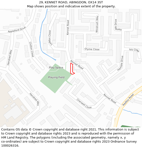 29, KENNET ROAD, ABINGDON, OX14 3ST: Location map and indicative extent of plot