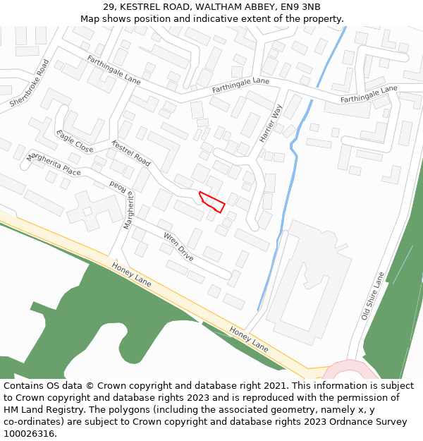 29, KESTREL ROAD, WALTHAM ABBEY, EN9 3NB: Location map and indicative extent of plot