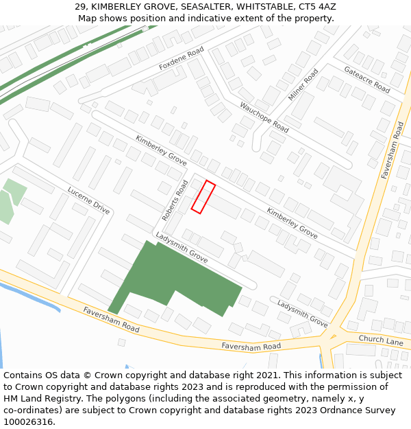 29, KIMBERLEY GROVE, SEASALTER, WHITSTABLE, CT5 4AZ: Location map and indicative extent of plot