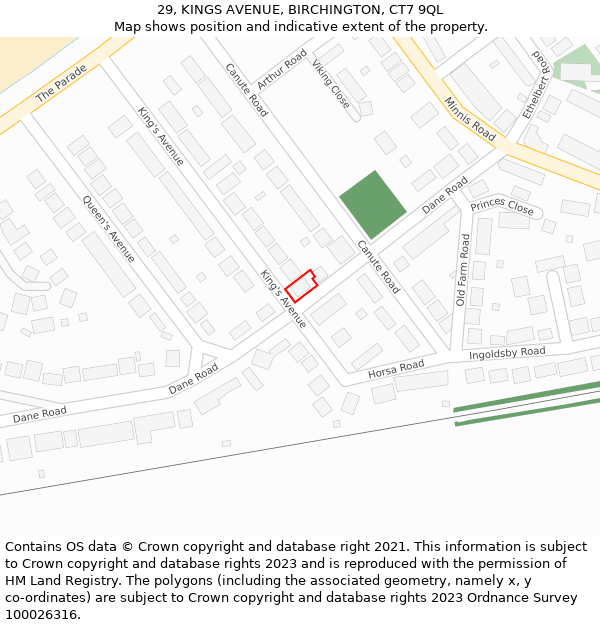 29, KINGS AVENUE, BIRCHINGTON, CT7 9QL: Location map and indicative extent of plot