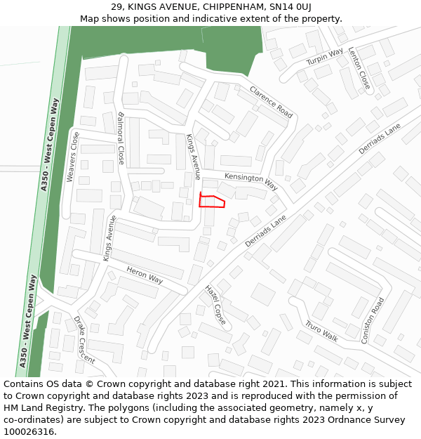 29, KINGS AVENUE, CHIPPENHAM, SN14 0UJ: Location map and indicative extent of plot