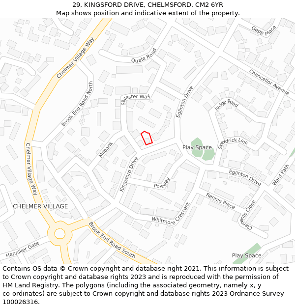 29, KINGSFORD DRIVE, CHELMSFORD, CM2 6YR: Location map and indicative extent of plot