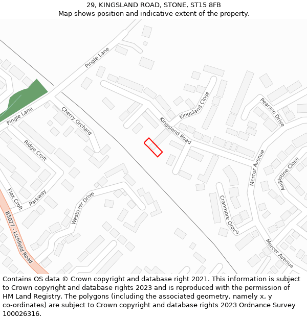 29, KINGSLAND ROAD, STONE, ST15 8FB: Location map and indicative extent of plot