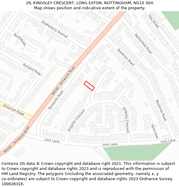 29, KINGSLEY CRESCENT, LONG EATON, NOTTINGHAM, NG10 3DA: Location map and indicative extent of plot