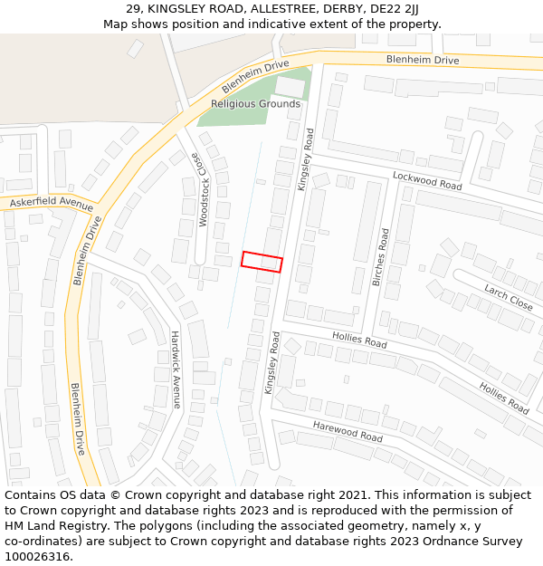 29, KINGSLEY ROAD, ALLESTREE, DERBY, DE22 2JJ: Location map and indicative extent of plot