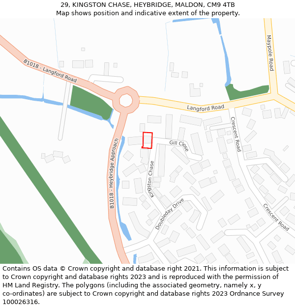 29, KINGSTON CHASE, HEYBRIDGE, MALDON, CM9 4TB: Location map and indicative extent of plot