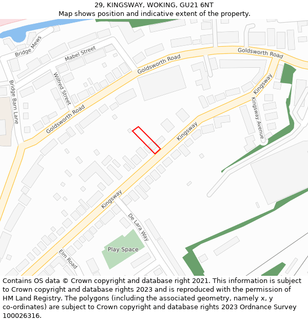 29, KINGSWAY, WOKING, GU21 6NT: Location map and indicative extent of plot